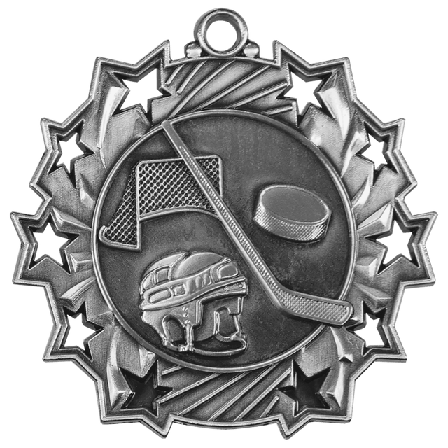 Hockey Ten Star Medal-Silver 2 1/4"