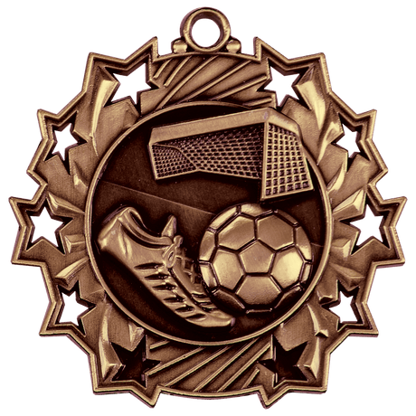 Soccer Ten Star Medal-Bronze 2 1/4"