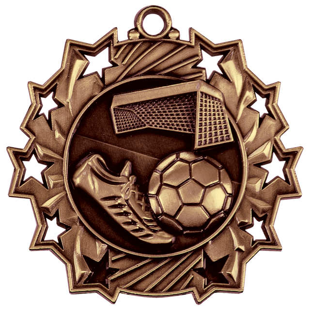 Soccer Ten Star Medal-Bronze 2 1/4"