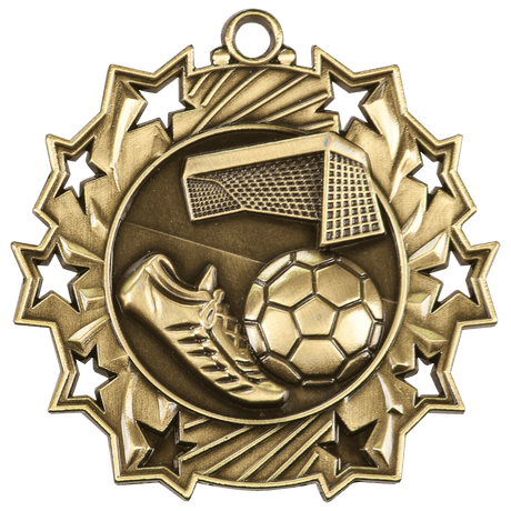 Soccer Ten Star Medal-Gold 2 1/4"