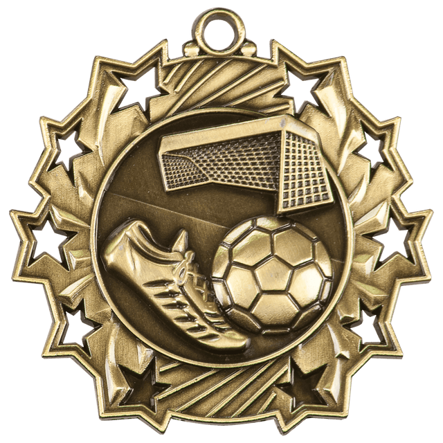 Soccer Ten Star Medal-Gold 2 1/4"