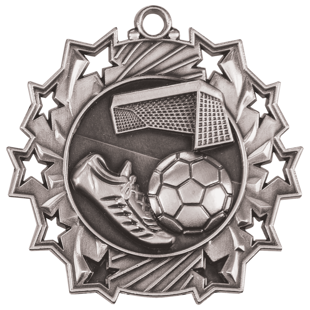 Soccer Ten Star Medal-Silver 2 1/4"