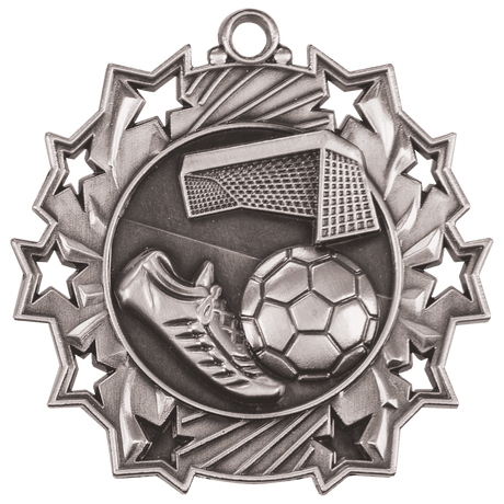 Soccer Ten Star Medal-Silver 2 1/4"
