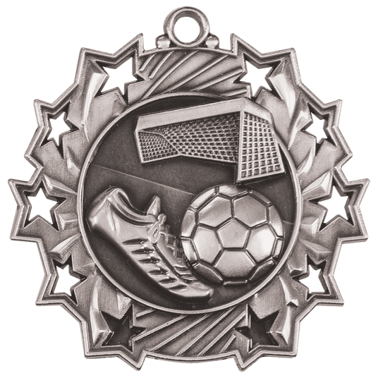 Soccer Ten Star Medal-Silver 2 1/4"