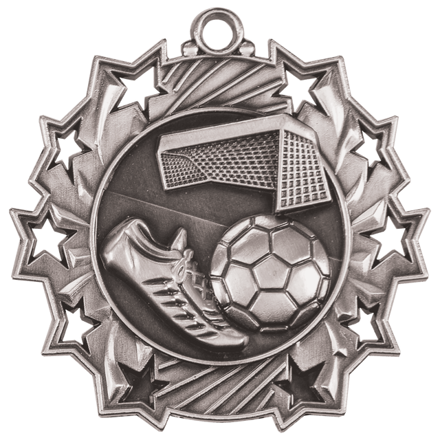 Soccer Ten Star Medal-Silver 2 1/4"