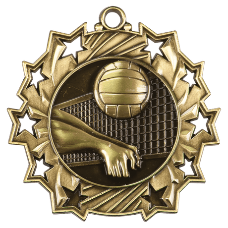 Volleyball Ten Star Medal-Gold 2 1/4"