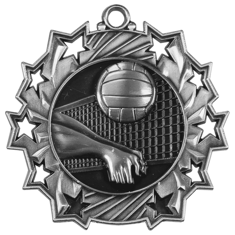 Volleyball Ten Star Medal-Silver 2 1/4"
