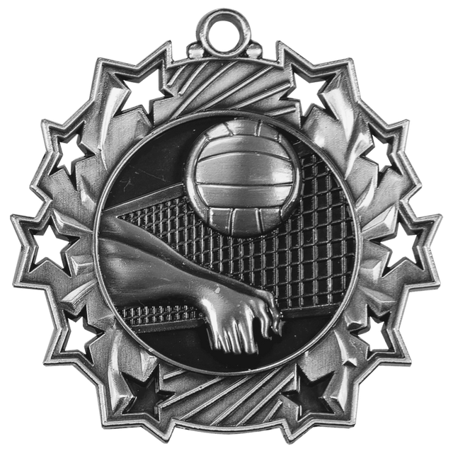 Volleyball Ten Star Medal-Silver 2 1/4"