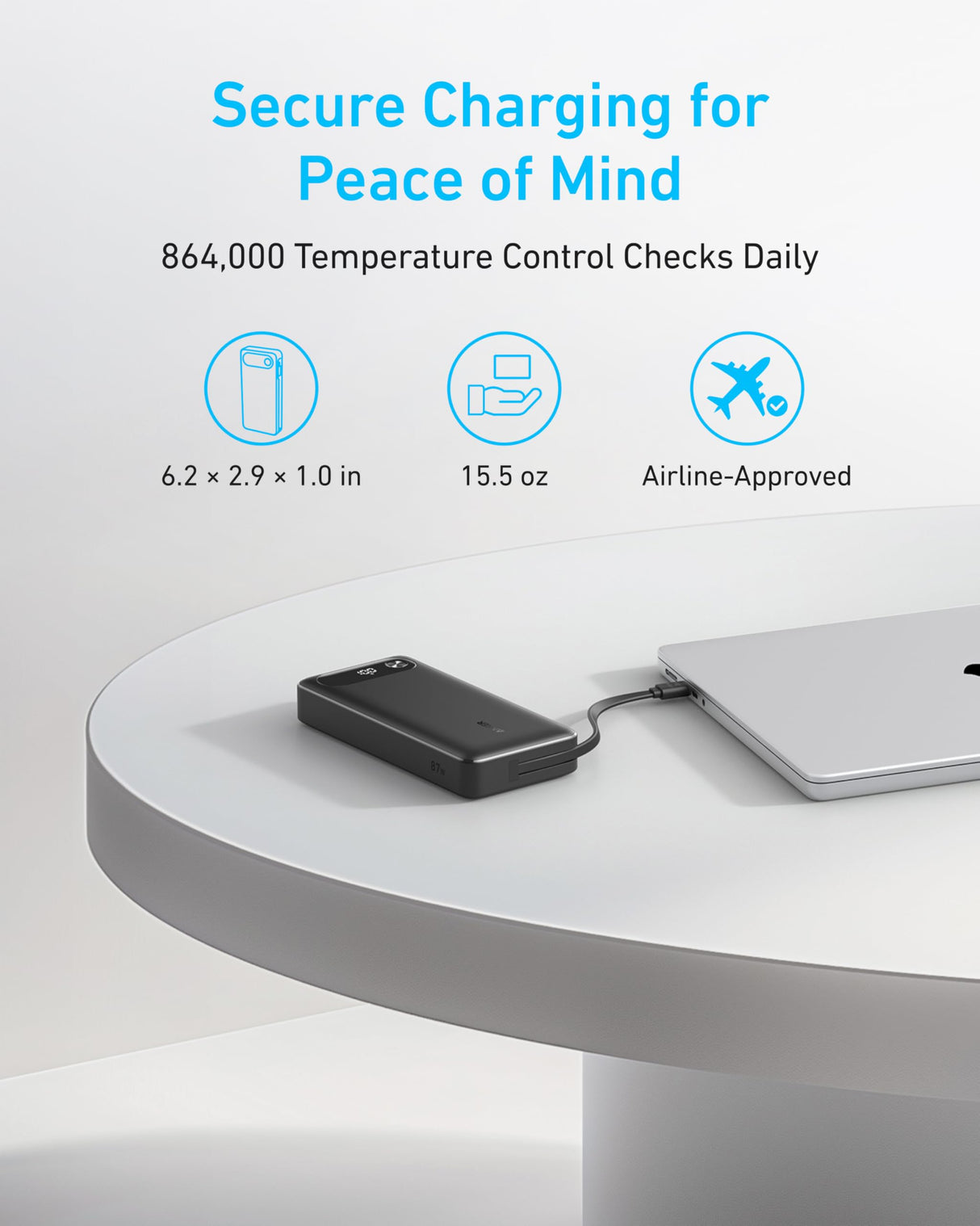 Anker Power Bank (20K, 87W, Built-In USB-C Cable) - AKD Ink
