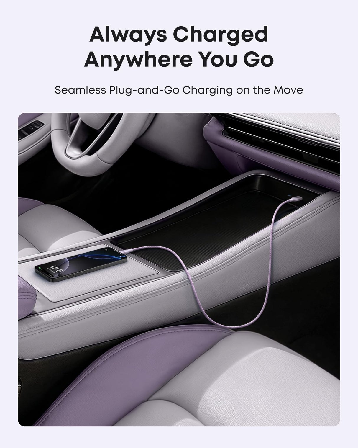 Violet Anker USB-A to USB-C braided cable, 3 ft length, durable upcycled design, perfect for fast device charging and data transfer