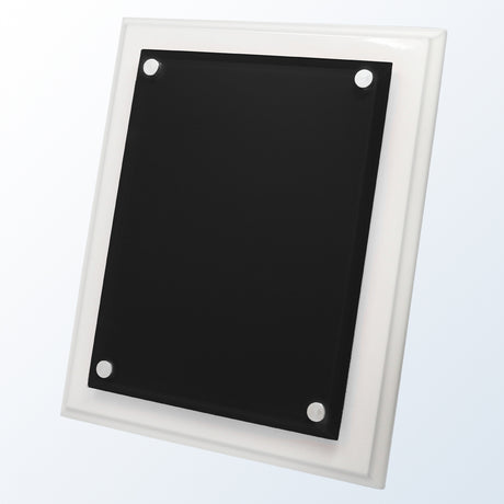 White Wood Plaque- Black Acrylic Plate premium recognition award