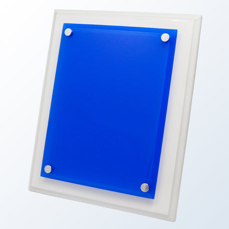 White Wood Plaque- Blue Acrylic Plate premium recognition award