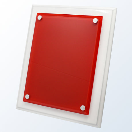 White Wood Plaque- Red Acrylic Plate premium recognition award