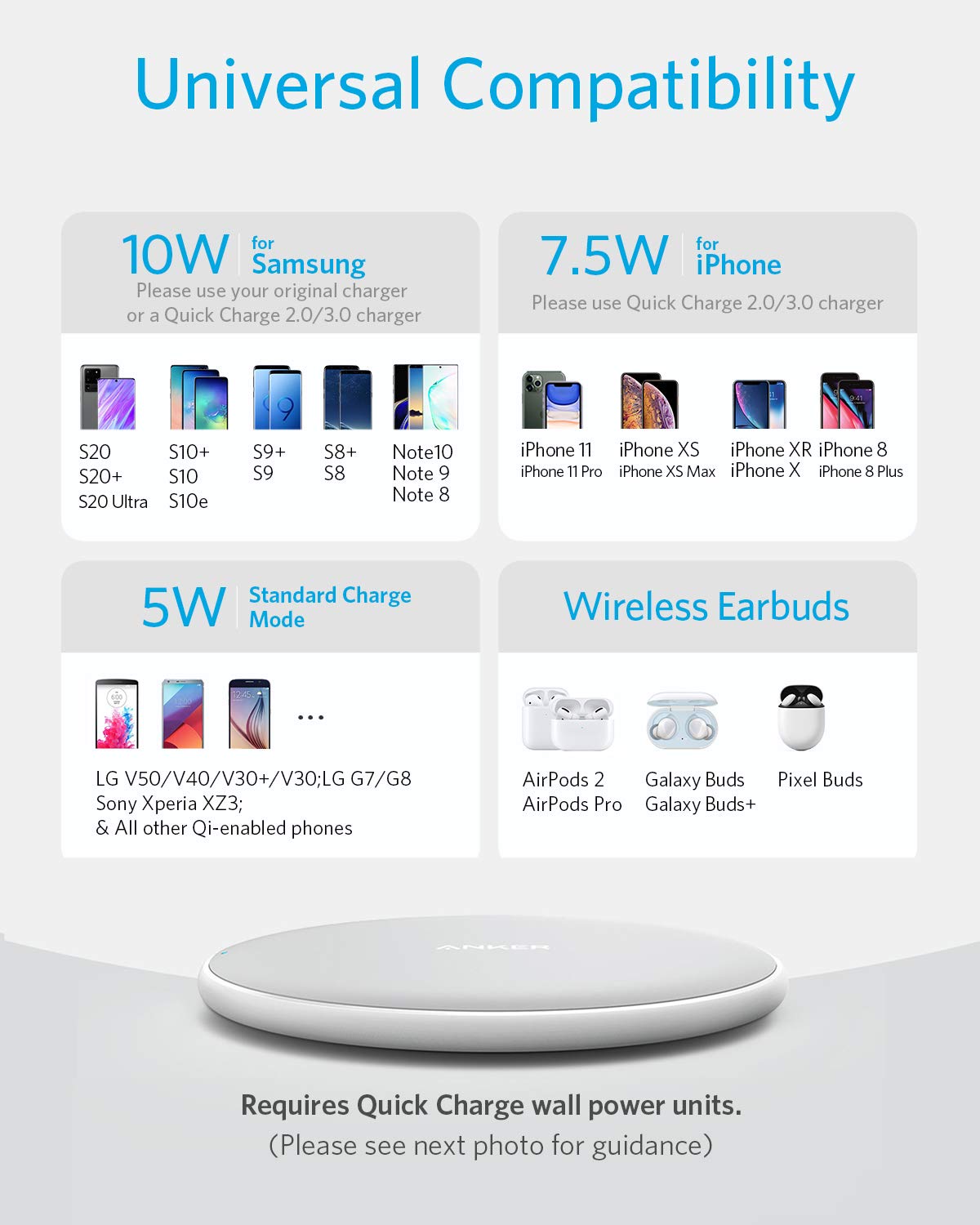 White Anker 313 wireless charging pad for fast, cable-free device charging with sleek, compact design.
