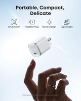 White Anker Nano 45W charger with USB-C to USB-C cable, compact power adapter for fast charging devices
