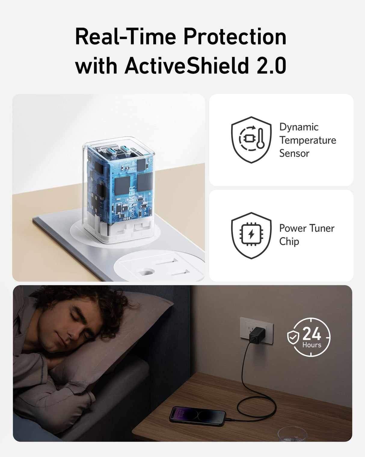 White Anker 523 Nano 3 47W charger with compact design and USB-C port for fast charging devices.