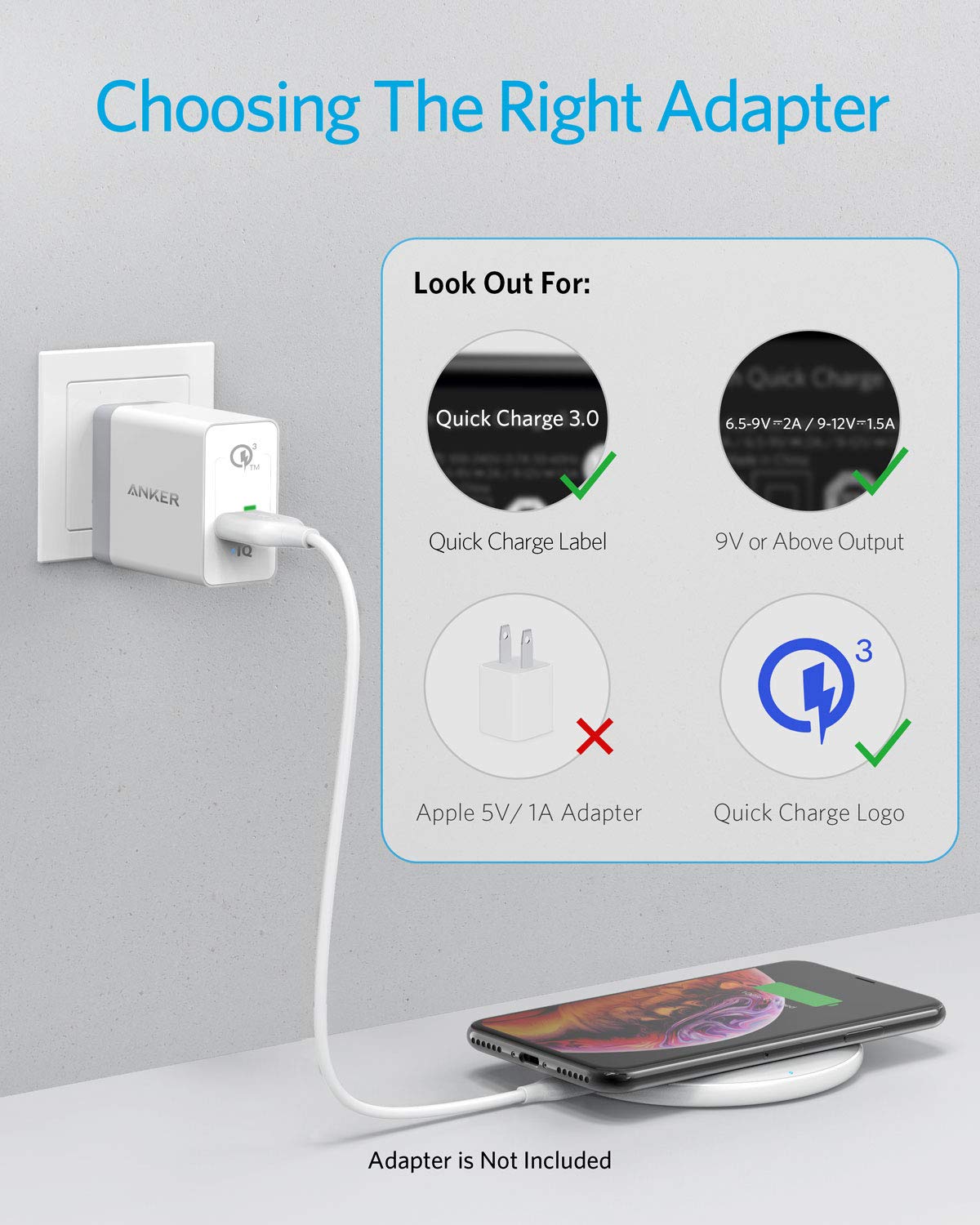 White Anker 313 wireless charging pad with smooth surface and compact design for convenient phone charging.