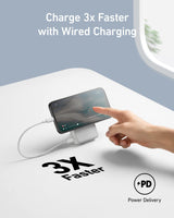Anker 633 Magnetic Battery charging device in white with magnetic attachment for smartphones and accessories.