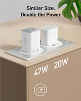 White Anker 523 Nano 3 47W charger with compact design and USB-C port for fast device charging.