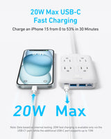 Anker 8-in-1 white charging station with 20W power, multiple USB ports, and sleek compact design for charging devices.