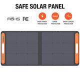 Jackery SolarSaga 100W solar panel add-on for portable solar power, shown outdoors with sunlight reflecting off the surface.