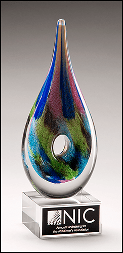 Airflyte art glass award with clear rectangular design and engraved inscription for recognition or achievement.