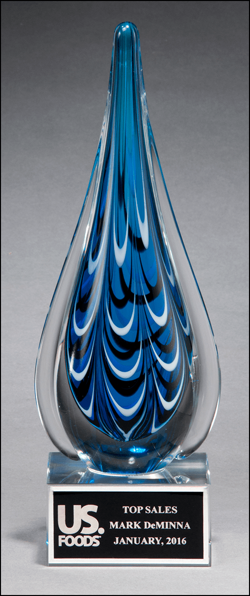 Airflyte Art Glass Award with clear glass design and engraved surface, rectangular shape, and elegant craftsmanship.