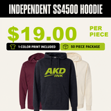 Independent SS4500 50 piece printed hoodie package - $19.00 per piece