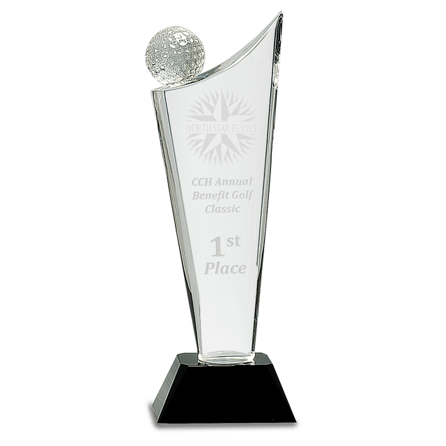 Clear Crystal Golf Wave Award Trophy on Pedestal Base-AKD Ink