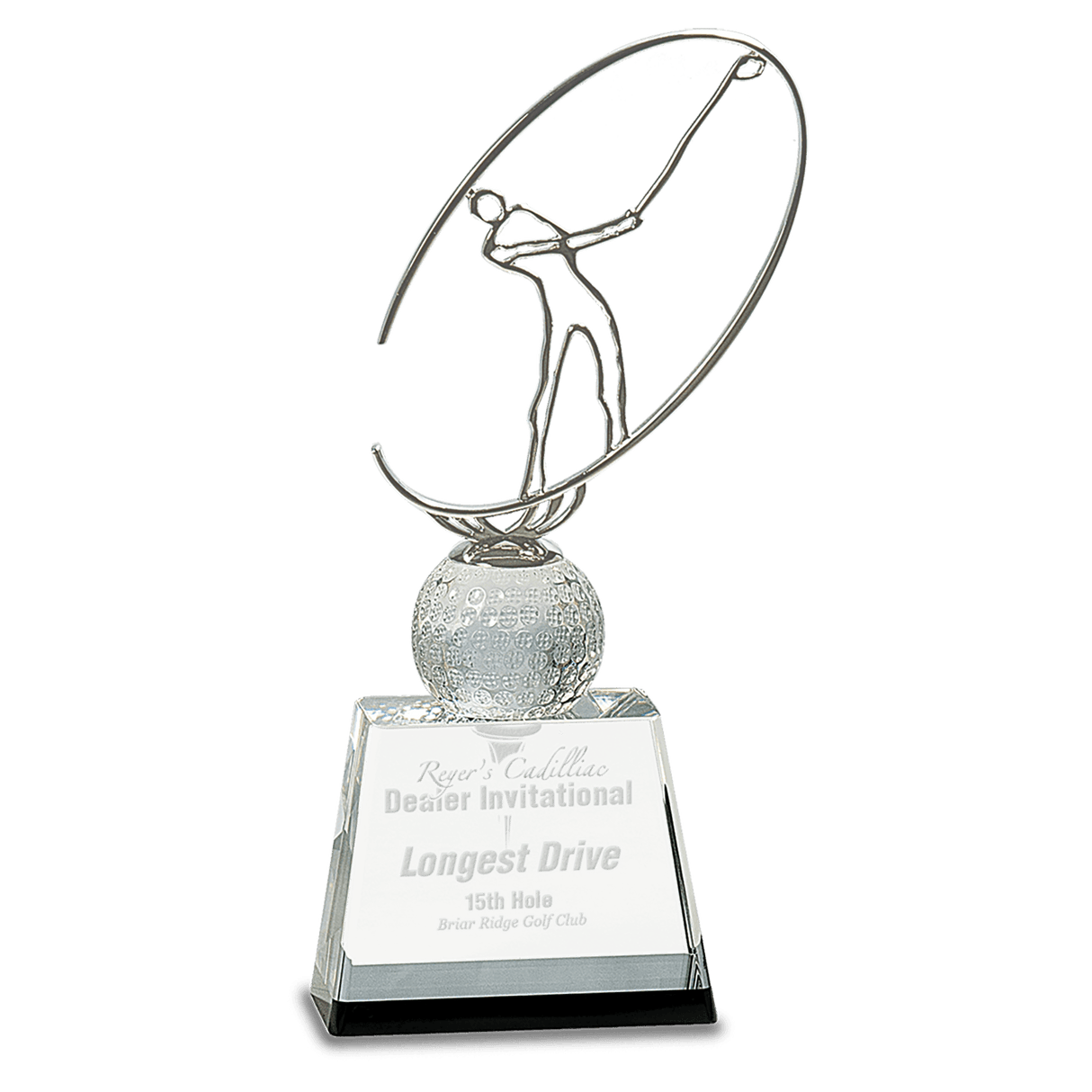 Small Clear/ Crystal Golf Award with Silver Metal Oval Figure-AKD Ink