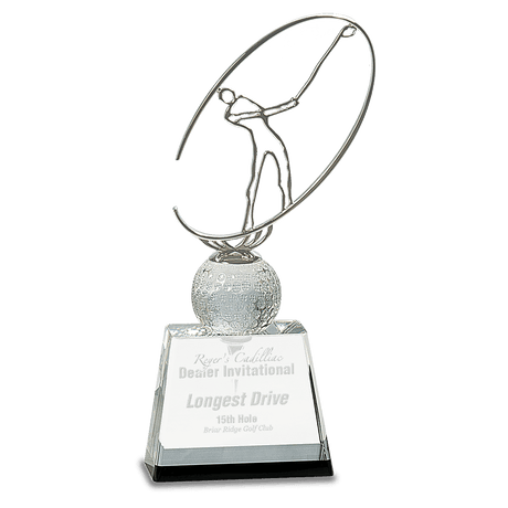 Small Clear/ Crystal Golf Award with Silver Metal Oval Figure-AKD Ink