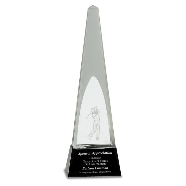 Large Clear Crystal 3D Golf Spire on  Pedestal Base-AKD Ink