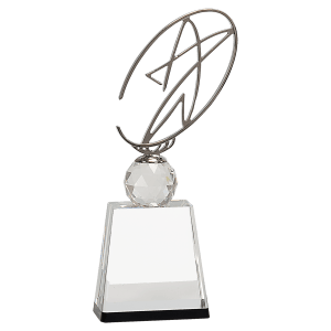 Medium Clear/ Crystal Award with Silver Metal Oval Star-AKD Ink