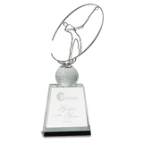 Medium Clear/ Crystal Golf Award with Silver Metal Oval Figure-AKD Ink