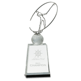 Large Clear/ Crystal Golf Award with Silver Metal Oval Figure-AKD Ink