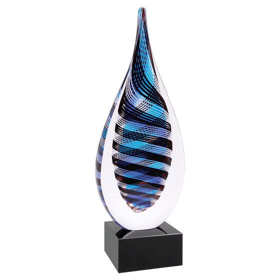 Black Blue Twisted Raindrop Glass Award Trophy