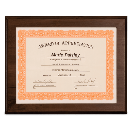 Cherry Finish Plaque with Slide-In Certificate Frame