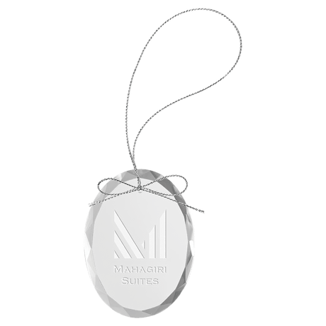 Clear Oval Glass Ornament with Silver String