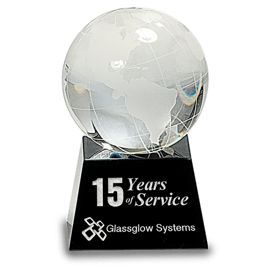 Crystal Globe Award Trophy on Black Base, 3-5.5 in-AKD Ink