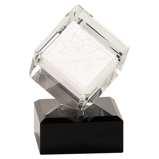 Clear Crystal Cube Award on Pedestal Base - Custom-AKD Ink