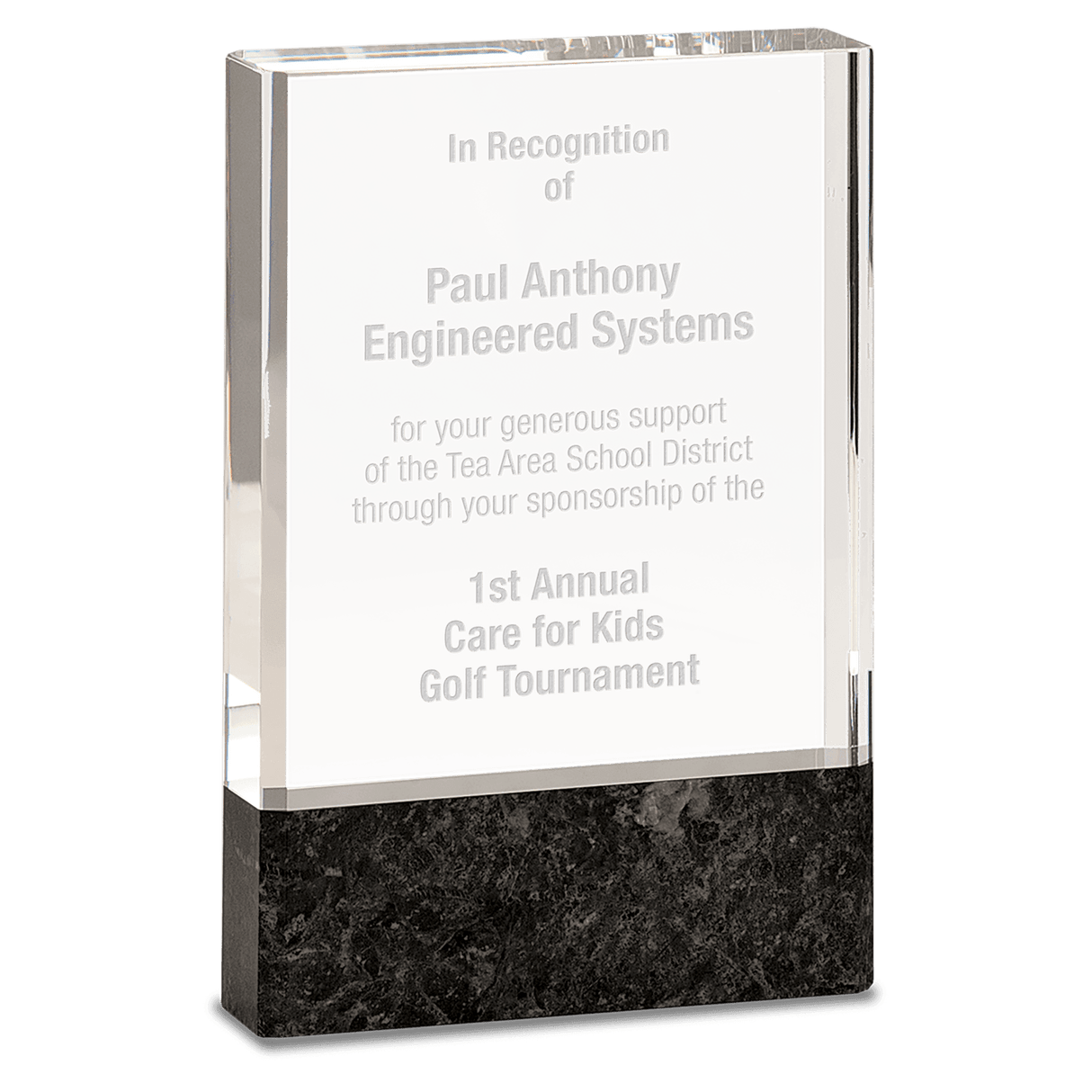 Clear Fusion Crystal Award with Genuine  Marble-AKD Ink