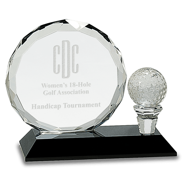 Small Round Facet Crystal Golf Ball Award on Pedestal Base
