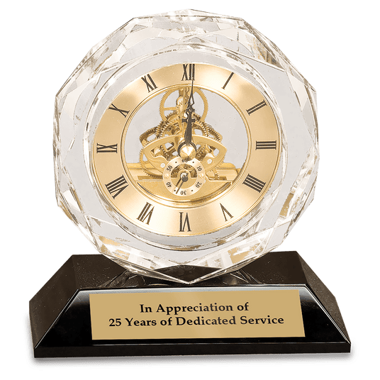 Clear Crystal Clock on  Pedestal Base-AKD Ink