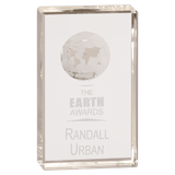 Small Clear Crystal Rectangle with Globe Etching-AKD Ink