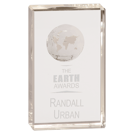 Small Clear Crystal Rectangle with Globe Etching-AKD Ink