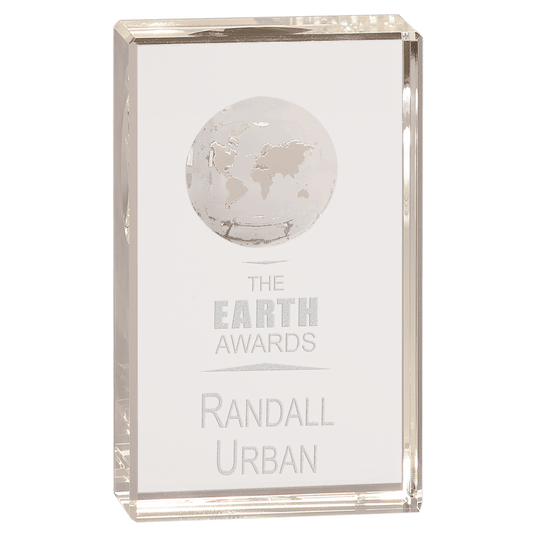 Small Clear Crystal Rectangle with Globe Etching-AKD Ink