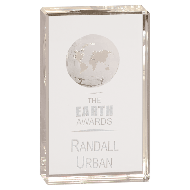 Small Clear Crystal Rectangle with Globe Etching-AKD Ink