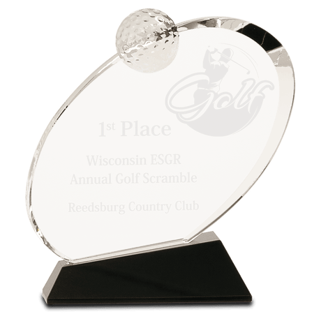 Medium Clear Crystal Oblong Golf Award on  Crystal Base-AKD Ink
