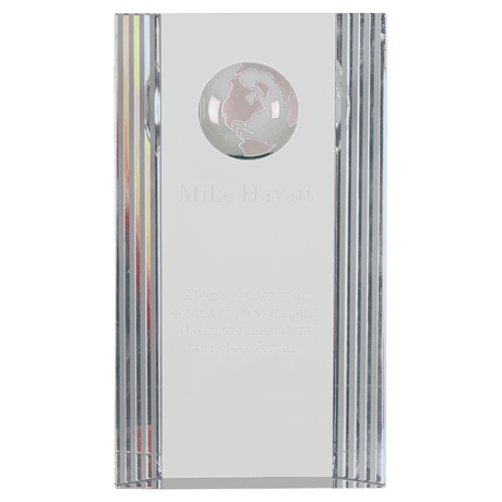 Clear Crystal Rectangle with Globe Etching-AKD Ink