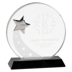 Small Round Crystal with Silver Star on  Pedestal Base-AKD Ink